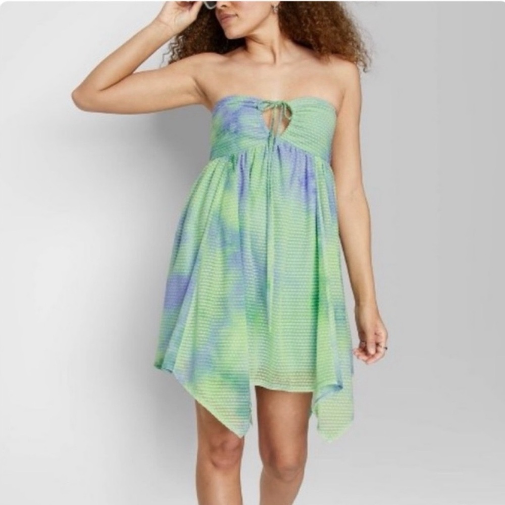 Wild Fable Lime & Lavender Tie-Front Smocked Dress